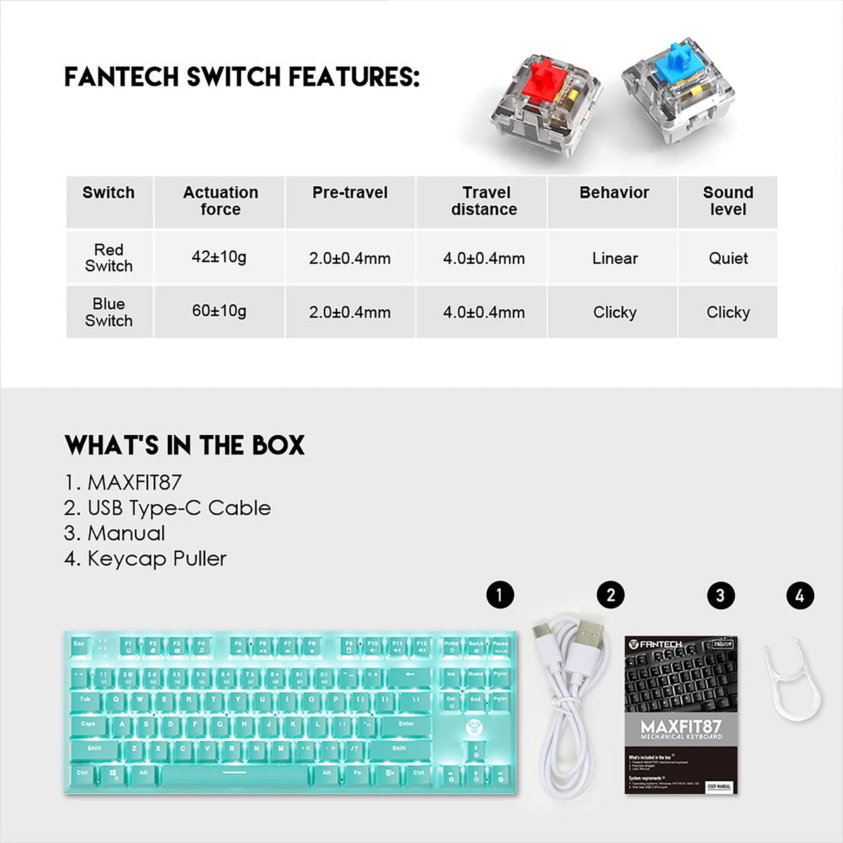FANTECH MAXFIT87 MK856 MINT GAMING RGB MECHANICAL RGB KEYBOARD