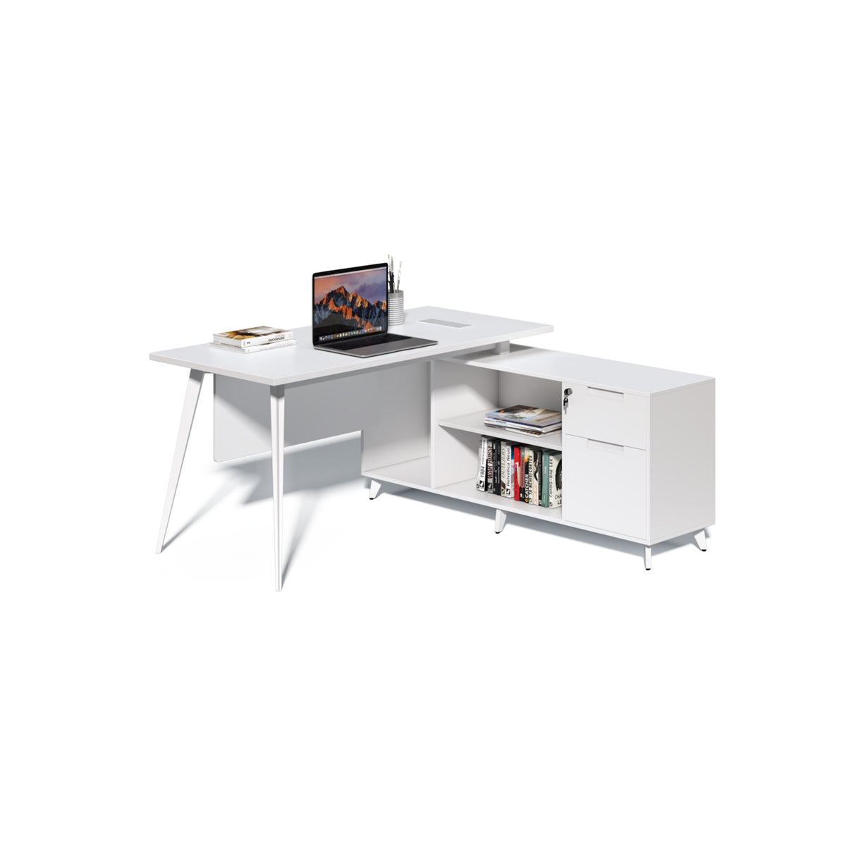 60" X 60" DESK & SIDE CREDENZA WORKSTATION