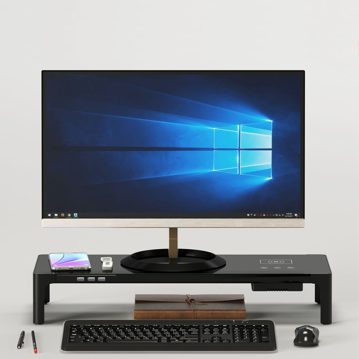 DESK MONITOR COMPUTER STAND RISER SHELF WITH WIRELESS CHARGER