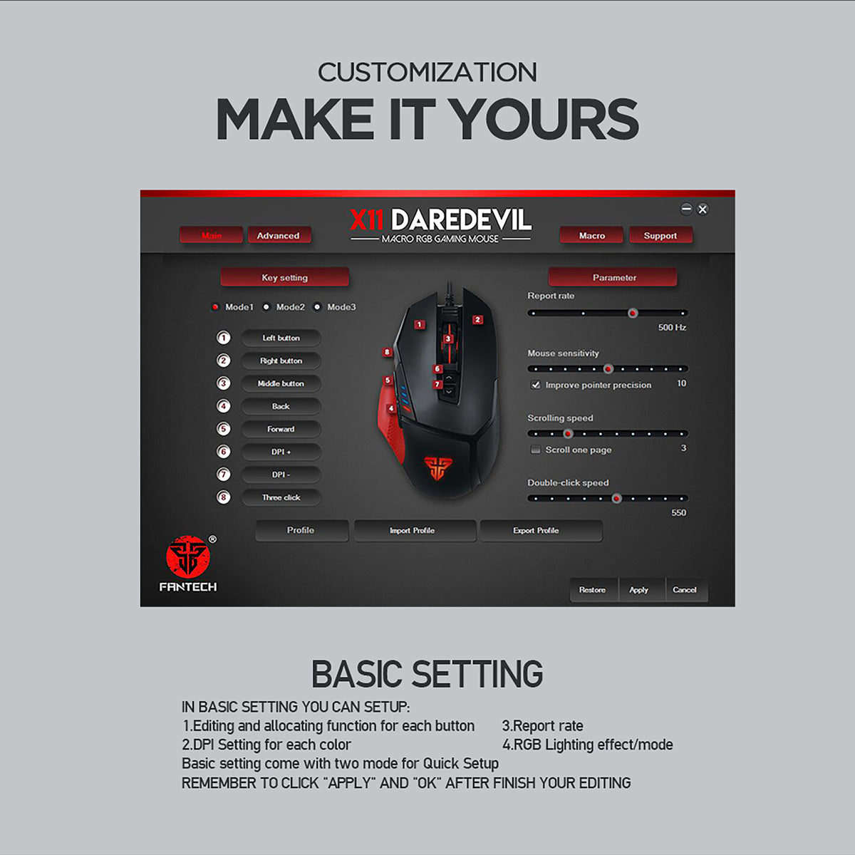 FANTECH X11 DAREDEVIL MACRO RGB RUNNING CHROMA GAMING MOUSE