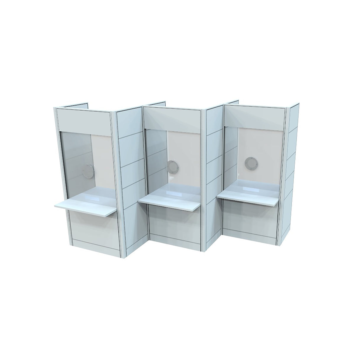 FRONTLINE20 108"W X 24"D X 81"H DESK-HEIGHT 30" TOP OFFSET BOOTH CLUSTER(3)