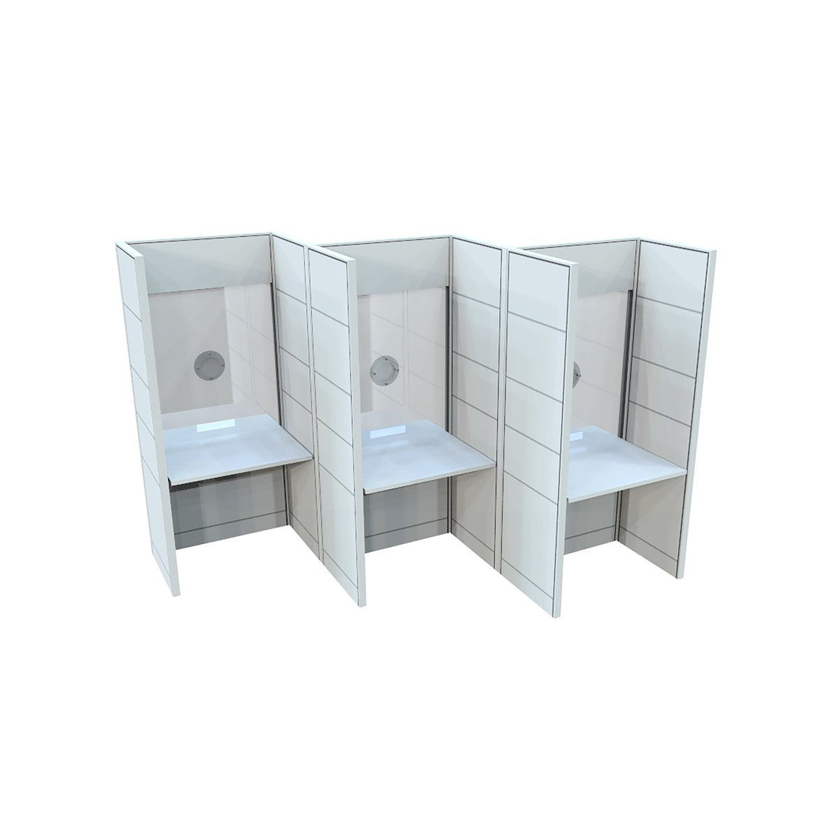 FRONTLINE20 108"W X 24"D X 81"H DESK-HEIGHT 30" TOP OFFSET BOOTH CLUSTER(3)
