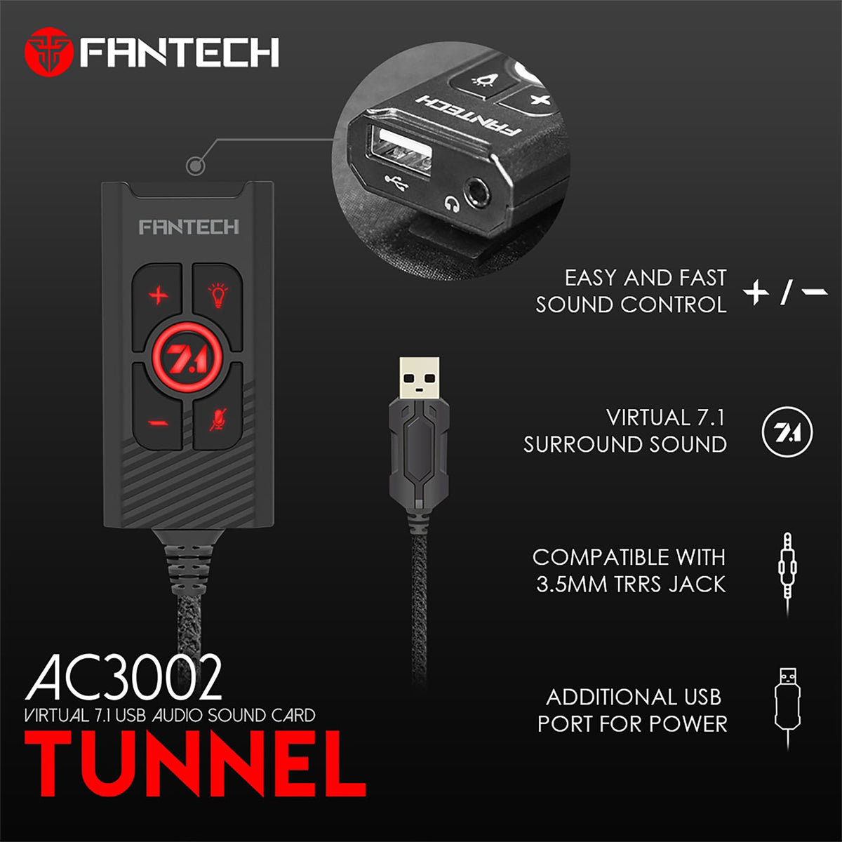 FANTECH TUNNEL AC3002 VIRTUAL 7.1 USB AUDIO SOUND CARD