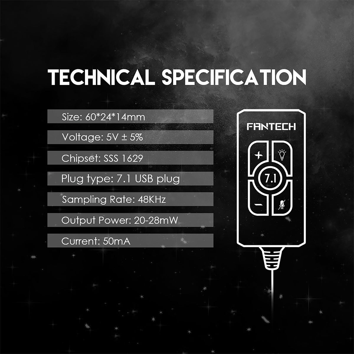 FANTECH TUNNEL AC3002 VIRTUAL 7.1 USB AUDIO SOUND CARD