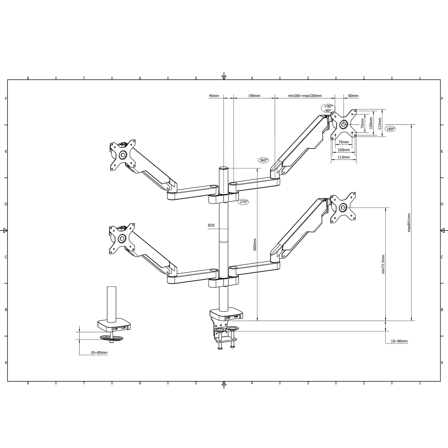 Fully Adjustable Dual LCD Monitor Desk Mou.nt, Stand, Base, Bracket ...