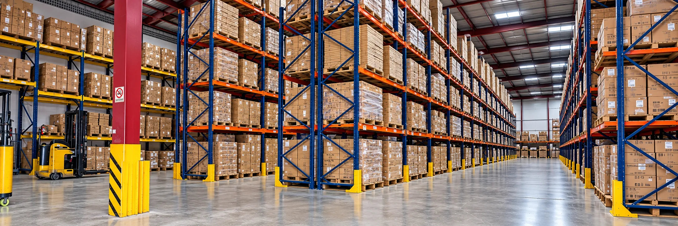 Warehouse aisles with stocked pallet racking